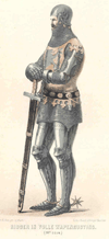 Prent Ridder in volle wapenuitrusting. (14e eeuw)