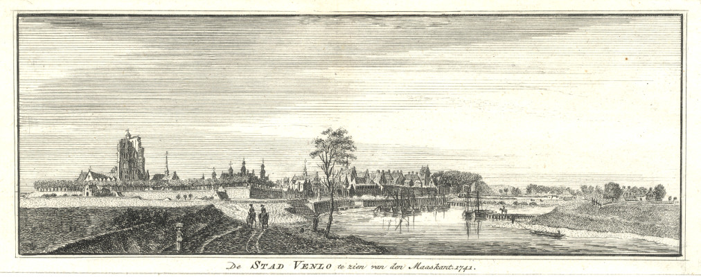 afbeelding van prent De Stad Venlo te zien van den Maaskant. 1741 van H. Spilman (Venlo)