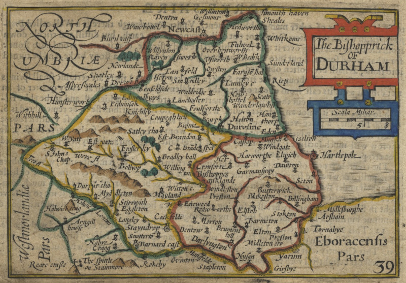 afbeelding van kaart The Bishopprick of Durham van Pieter van der Keere