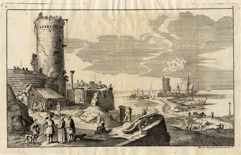 afbeelding van prent Zicht op een verdedigingswerk aan de kust van nn, naar Jan van de Velde, Gerard van der Horst
