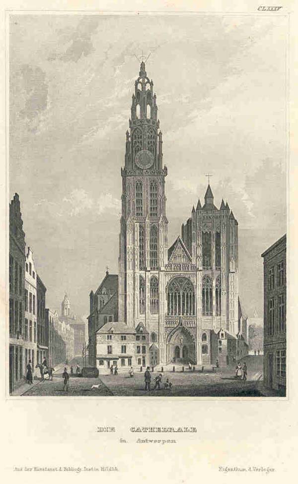 afbeelding van prent Die Cathedrale in Antwerpen van nn (Antwerpen)
