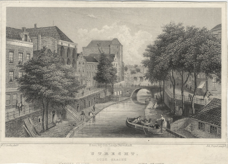 afbeelding van prent Utrecht, de Oude Gracht van W.J. Cooke, Joh. Poppel (Utrecht)