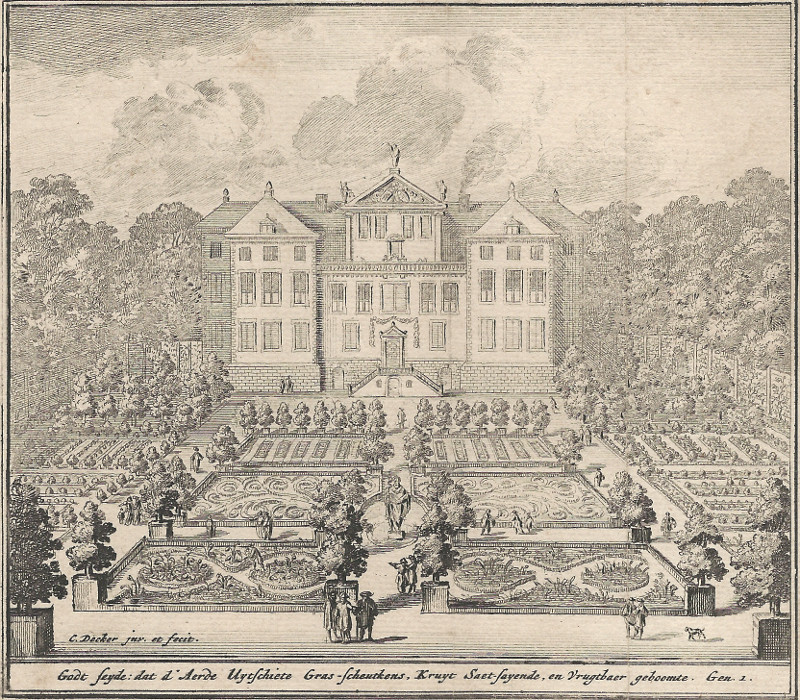 afbeelding van prent Godt Seyde: dat d´Aerde Uytschiete Gras-scheutkens, Kruyt Saet-sayende, en Vrugtbaer geboomte. van Coenraet Decker (Santpoort-Noord)