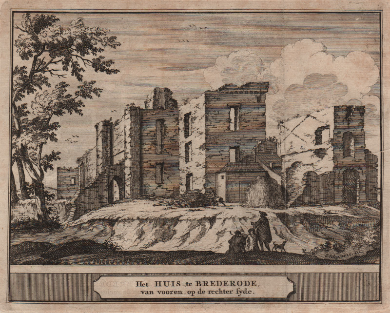 afbeelding van prent Het Huis te Brederode, van vooren, op de rechter syde van J. Schijnvoet, naar R. Roghman (Santpoort-Zuid)