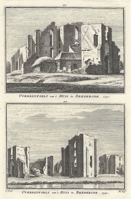 afbeelding van prent Overblyfsels van t Huis te Brederode; Overblyfsels van ´t Huis te Brederode 1740 van H. Spilman, C. Pronk (Santpoort-Zuid)