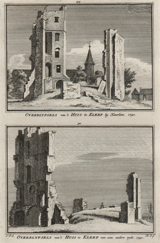 afbeelding van prent Overblyfsels van ´t Huis te Kleef by Haarlem; Overblyfsels van ´t Huis te Kleef van een  van H. Spilman, C. Pronk (Haarlem)