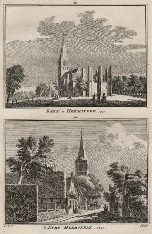 afbeelding van prent Kerk te Heemskerk; ´t Dorp Heemskerk. 1740 van H. Spilman, C. Pronk (Heemskerk)
