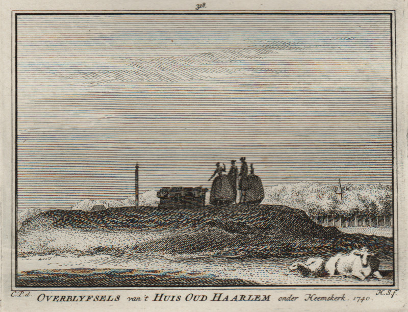 afbeelding van prent Overblyfsels van ´t Huis Oud Haarlem onder Heemskerk, 1740 van H. Spilman, C. Pronk (Heemskerk)