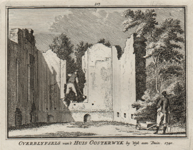 afbeelding van prent Overblyfsels van ´t Huis Oosterwyk by Wyk aan Duin. 1740 van H. Spilman, C. Pronk (Beverwijk)
