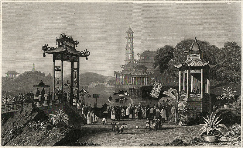 afbeelding van prent Die Kaiser-Garten in Nanking in China van J. Poppel (Nanjing)