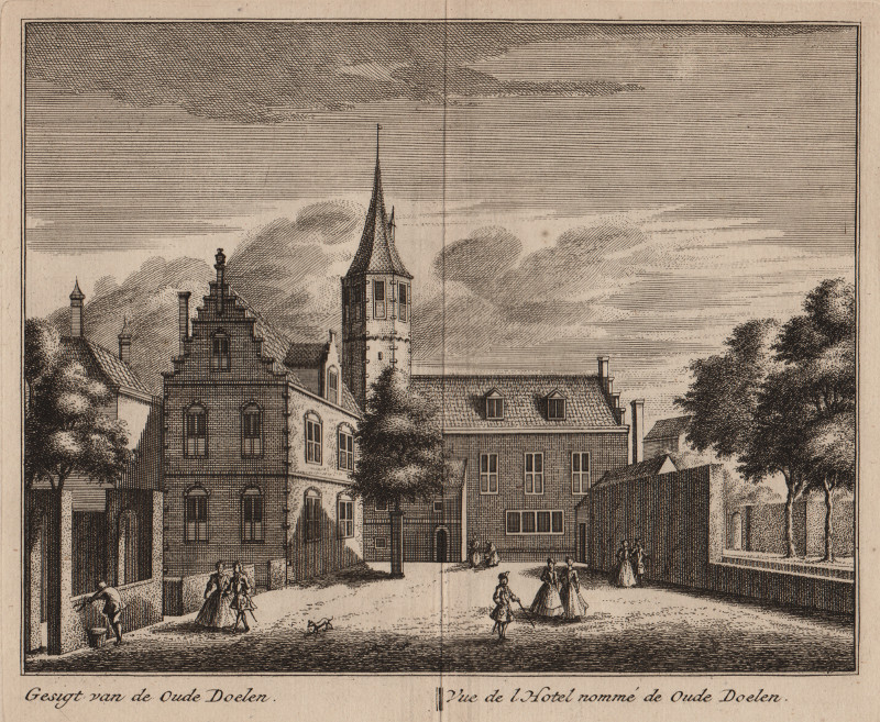 afbeelding van prent Gesigt van de Oude Doelen; Vue de l´Hotel nomme de Oude Doelen van L. Schenk, A. Rademaker (Alkmaar)