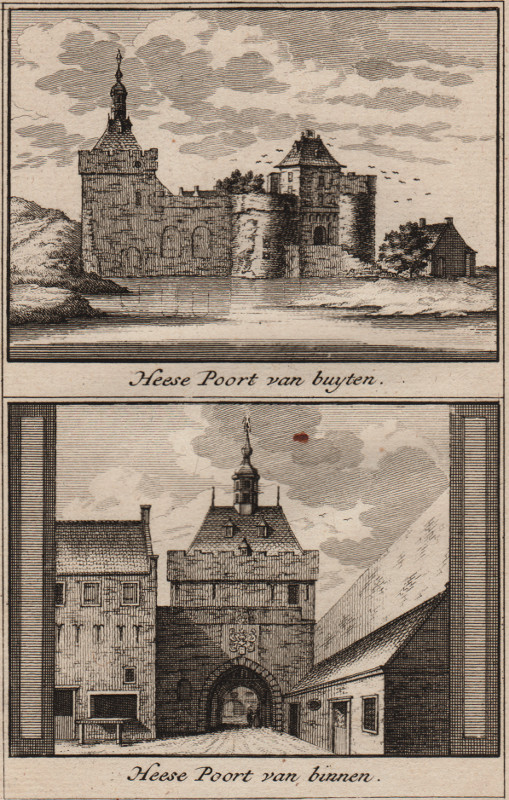 afbeelding van prent Heese Poort van buyten; Heese Poort van binnen van J. Ruyter, C. Pronk (Nijmegen)