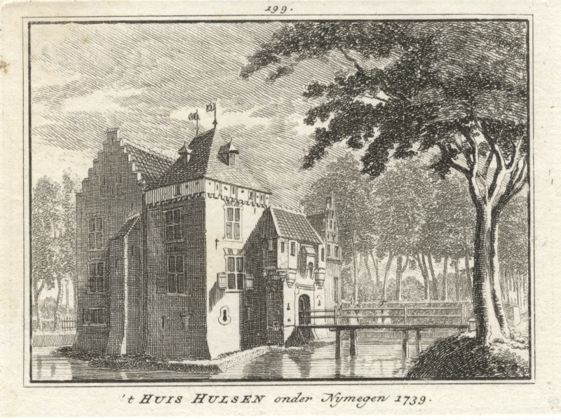 afbeelding van prent ´t Huis Hulsen onder Nymegen 1739 van H. Spilman, C. Pronk (Nijmegen)