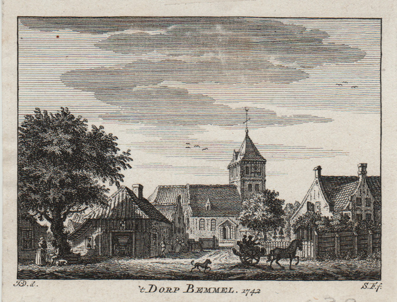 afbeelding van prent ´t Dorp Bemmel 1742 van J. de Beijer, S. Fokke (Bemmel)