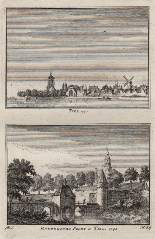 afbeelding van prent Tiel, 1742; Buurensche Poort te Tiel; 1742 van H. Spilman, J. de Beijer (Tiel)