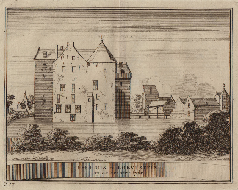 afbeelding van prent Het Huis te Loevestein, op de rechter syde van J. Schijnvoet, naar R. Roghman (Loevestein)