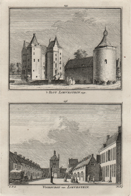 afbeelding van prent ´t Slot Loevestein, 1732; Voorburgt van Loevestein van H. Spilman, C. Pronk (Loevestein)