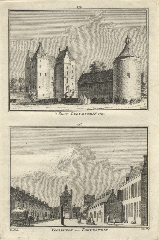 afbeelding van prent ´t Slot Loevestein, 1732; Voorburgt van Loevestein van H. Spilman, C. Pronk (Loevestein)