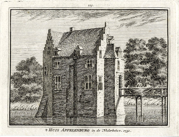 afbeelding van prent ´t Huis Appelenburg in de Nederbetuw 1732 van H. Spilman, C. Pronk (Ochten)