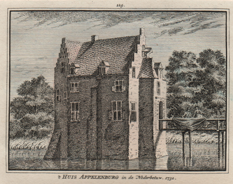 afbeelding van prent ´t Huis Appelenburg in de Nederbetuw 1732 van H. Spilman, C. Pronk (Ochten)