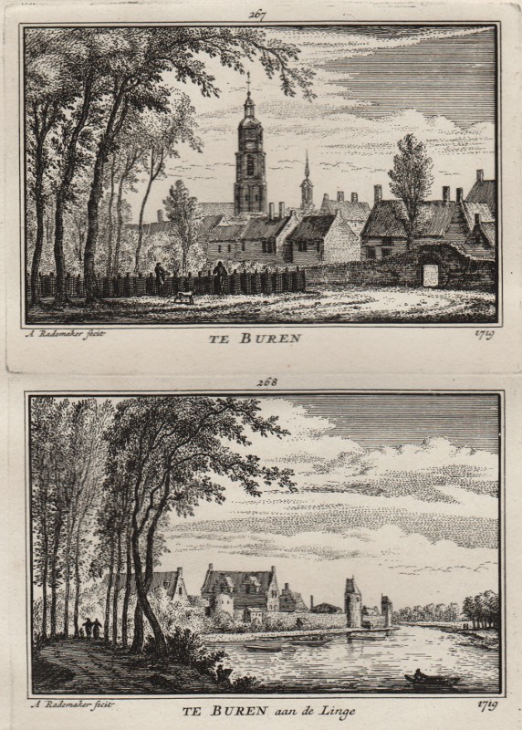 afbeelding van prent Te Buren 1719; Te Buren aan de Linge 1719 van A. Rademaker (Buren)