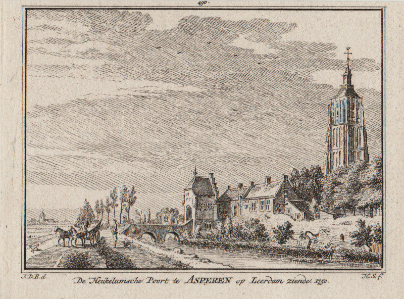 afbeelding van prent De Heukelumsche Poort te Asperen op Leerdam Ziende van H. Spilman, J. de Beijer (Asperen)