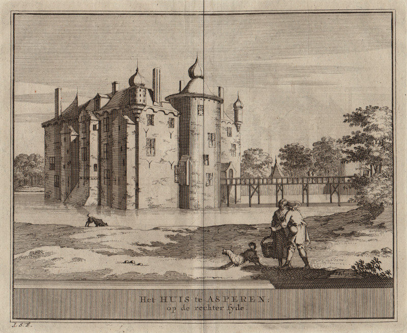 afbeelding van prent Het Huis te Asperen op de rechter syde van J. Schijnvoet, naar R. Roghman (Asperen)