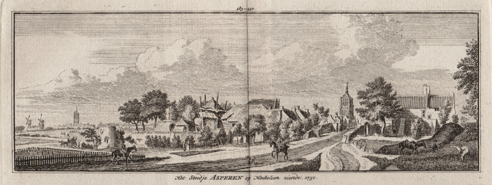 afbeelding van prent Het Steedje Asperen op Heukelum ziende. 1750 van H. Spilman, J. de Beijer (Asperen)