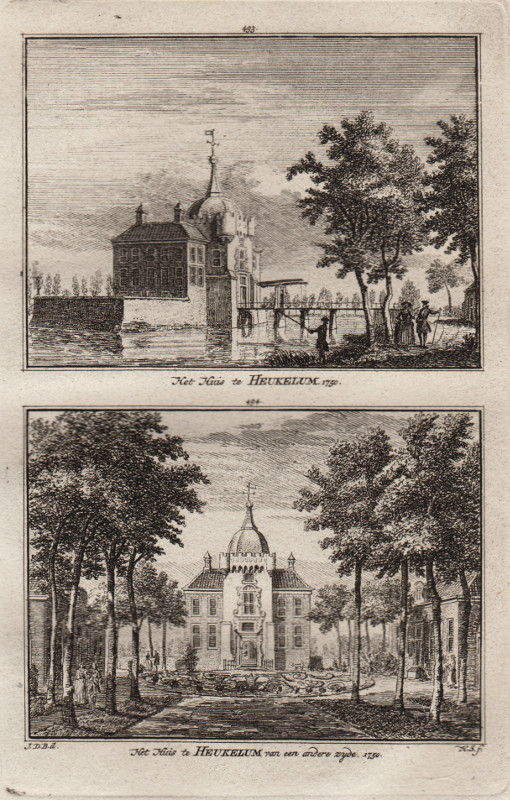 afbeelding van prent Het Huis te Heukelum; Het Huis te Heukelum van een andere zyde, 1750 van H. Spilman, J. de Beijer (Heukelum)