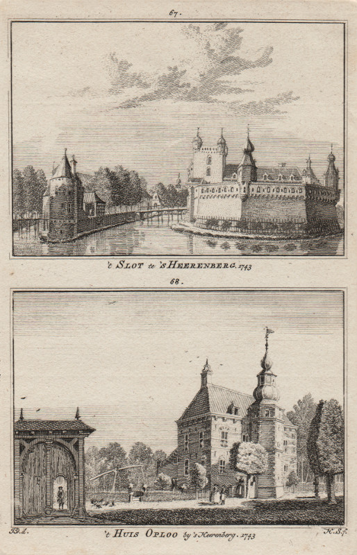 afbeelding van prent ´t Slot te ´s Heerenberg; ´t Huis Oploo by ´s Heerenberg 1743 van H. Spilman, J. de Beijer (´s-Heerenberg)