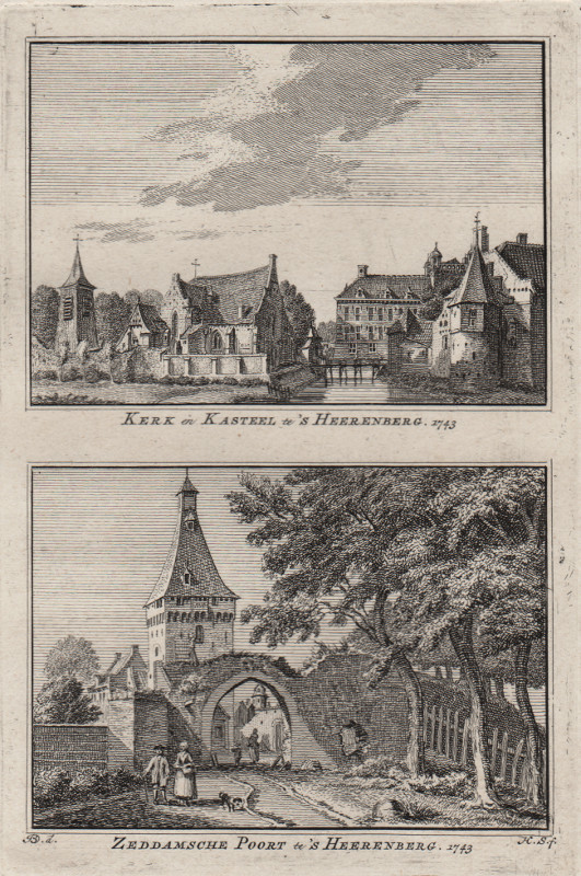 afbeelding van prent Kerk en Kasteel te ´s Heerenberg, Zeddamsche Poort te ´s Heerenberg 1743 van H. Spilman, J. de Beijer (´s-Heerenberg)