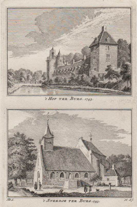 afbeelding van prent ´t Hof Ter Burg; ´t Steedje Ter Burg 1743 van H. Spilman, J. de Beijer (Terborg)