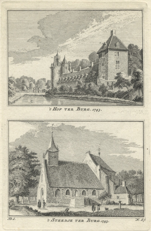 afbeelding van prent ´t Hof Ter Burg; ´t Steedje Ter Burg 1743 van H. Spilman, J. de Beijer (Terborg)