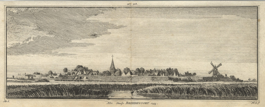 afbeelding van prent Het Steedje Breedevoort 1743 van H. Spilman, J. de Beijer (Bredevoort)