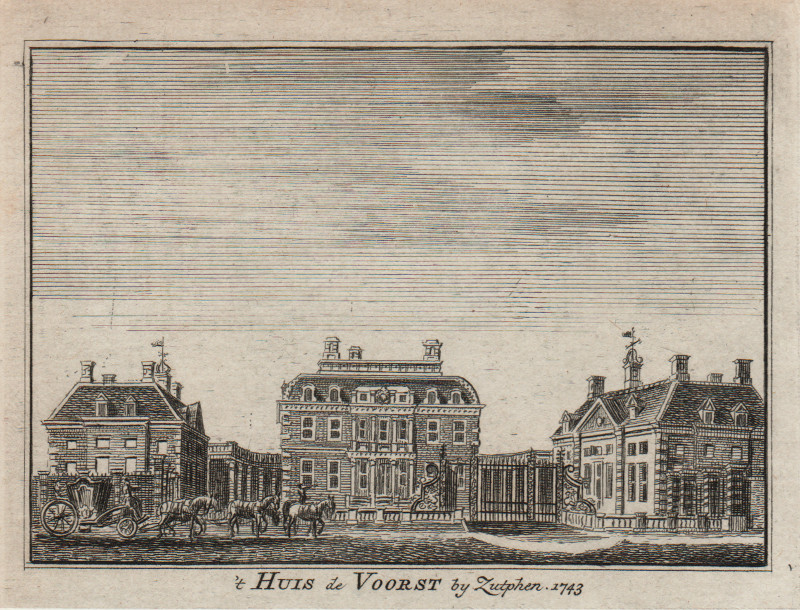 afbeelding van prent ´t Huis de Voorst by Zutphen 1743 van H. Spilman (Zutphen)