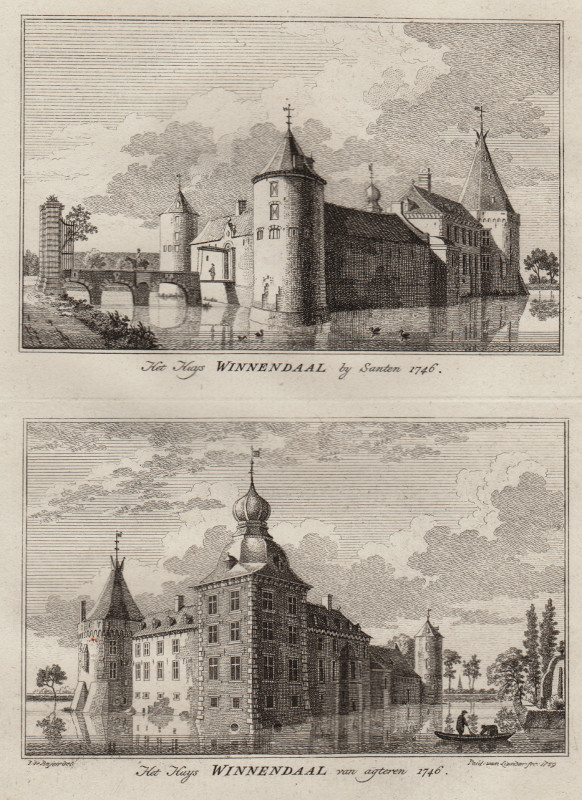 afbeelding van prent Het Huys Winnendaal by Santen, Het Huys Winnendaal van agteren 1746 van Paul van Liender, Jan de Beijer (Winnenthal)