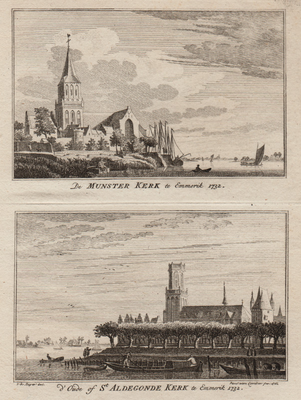 afbeelding van prent De Munster Kerk te Emmerik 1732; d´ Oude of St. Aldegonde Kerk te Emmerik 1732 van Paul van Liender, Jan de Beijer (Emmerik)