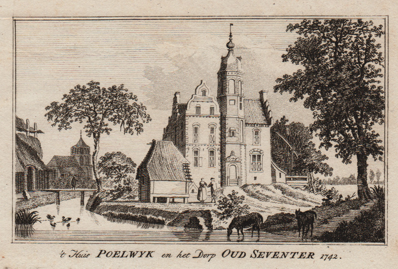 afbeelding van prent ´t Huis Poelwyk en het Dorp Oud Seventer 1742 van Paul van Liender, Jan de Beijer (Zevenaar)