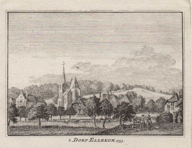 afbeelding van prent ´t Dorp Ellekom 1743 van H. Spilman, J. de Beijer (Ellecom)
