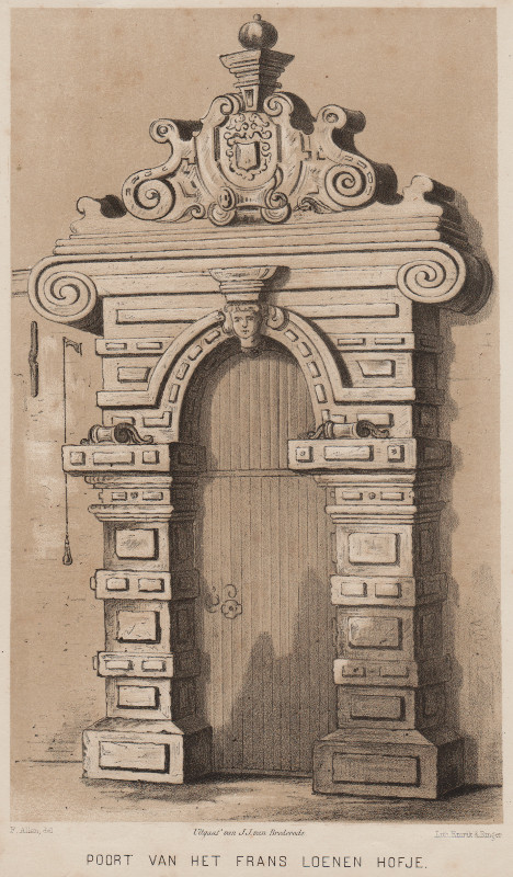 afbeelding van prent Poort van het Frans Loenen Hofje van F. Allan, Emrik en Binger (Haarlem)