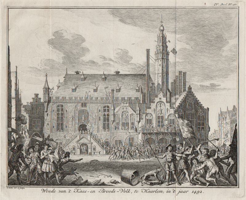 afbeelding van prent Woede van ´t Kaas- en Broods-Volk, te Haarlem, in ´t jaar 1492 van S. Fokke (Haarlem)