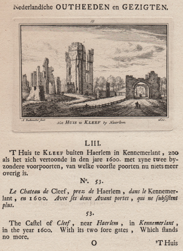 afbeelding van prent Het Huis te Kleef by Haarlem 1600 van A. Rademaker (Haarlem)