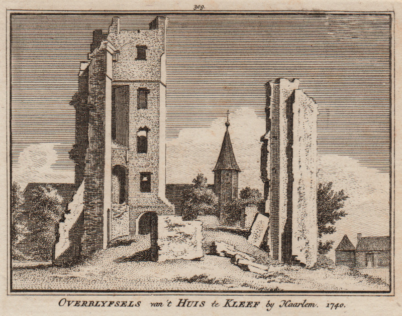 afbeelding van prent Overblyfsels van ´t Huis te Kleef by Haarlem. 1740 van H. Spilman, C. Pronk (Haarlem)