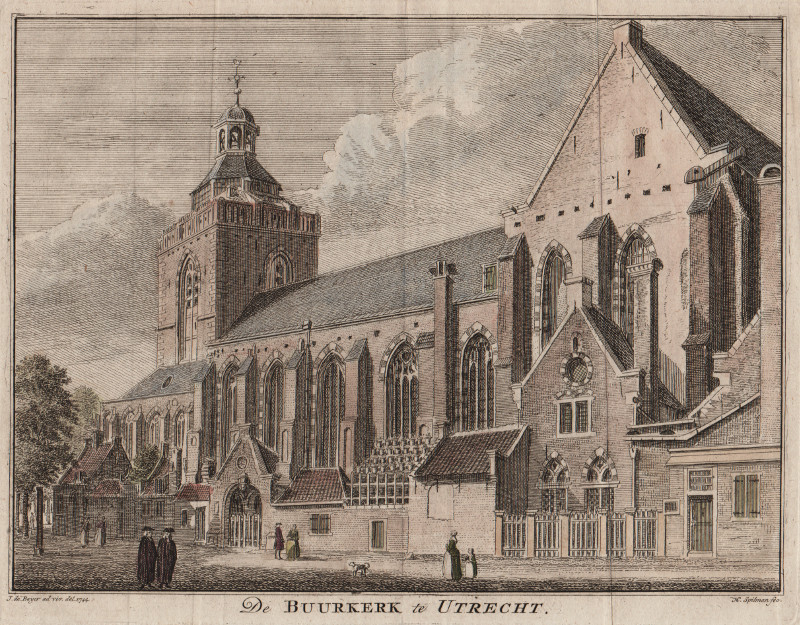afbeelding van prent De Buurkerk te Utrecht van H. Spilman, J. de Beijer (Utrecht)