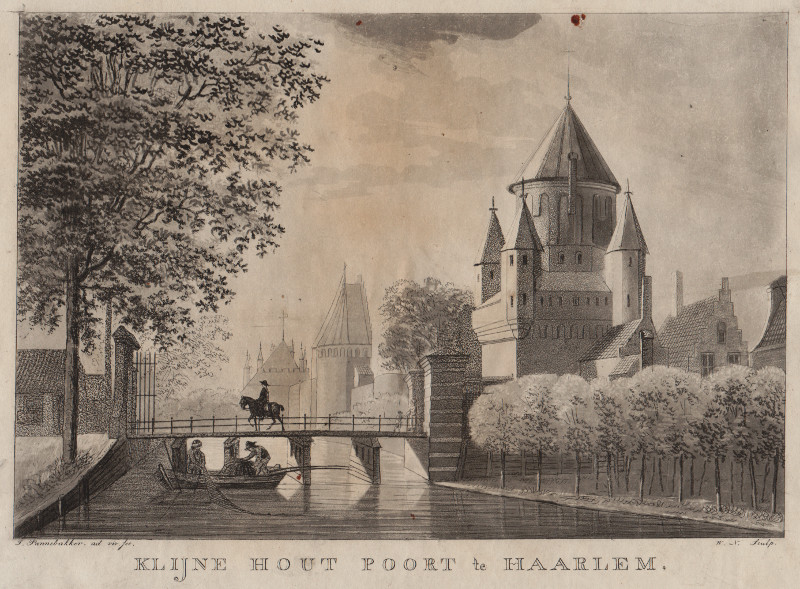 afbeelding van prent Klijne Hout Poort te Haarlem van J. Pannebakker, W. Nieuwhoff (Haarlem)