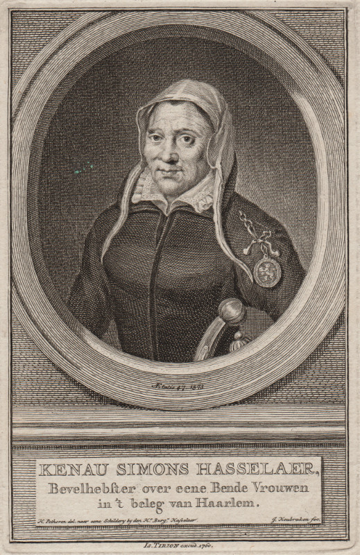 afbeelding van prent Kenau Simons Hasselaer, Bevelhebster over eene Bende Vrouwen in ´t beleg van Haarlem van Jacob Houbraken, H. Pothoven (Vrouwen,)