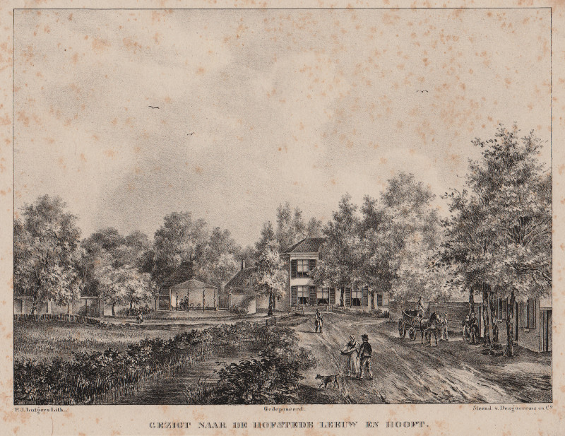 afbeelding van prent Gezigt naar de hofstede Leeuw en Hooft van P.J. Lutgers, Desguerrois (Haarlem)