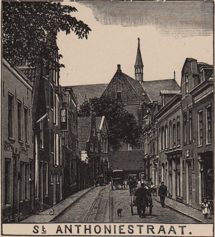 afbeelding van prent St. Anthoniestraat van J. Enschede (Haarlem)