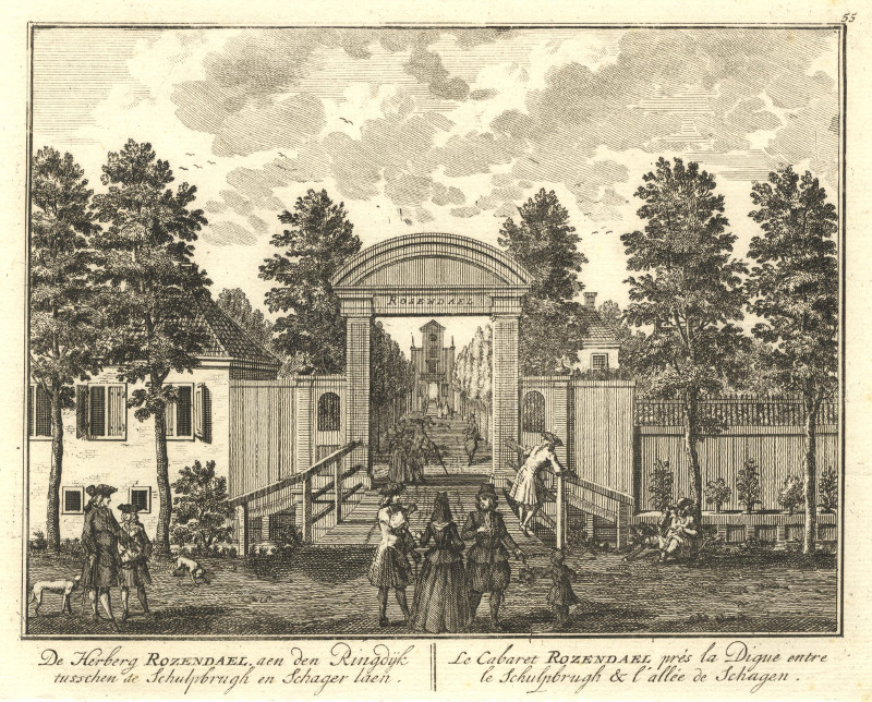 afbeelding van prent De Herberg Rozendael, aan den Ringdijk tusschen de Schulpbrugh en Schagerlaen van Daniel Stoopendaal (Amsterdam)