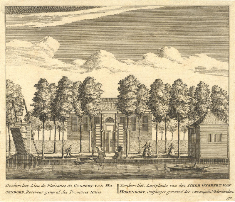afbeelding van prent Donkervliet, Lustplaats van den Heer Gysbert van Hogendorp. Ontfanger generael der Vereenigde.. van A. Rademaker (Baambrugge)